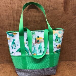 SM Irish Gnome Tote Bag Pockets Handmade Cotton Canvas Reusable Clover Gold Coin